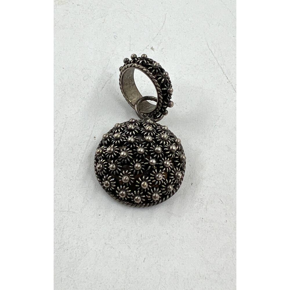 Sterling Silver Cannetille Dome Pendant Textured Floral 1.5" Long